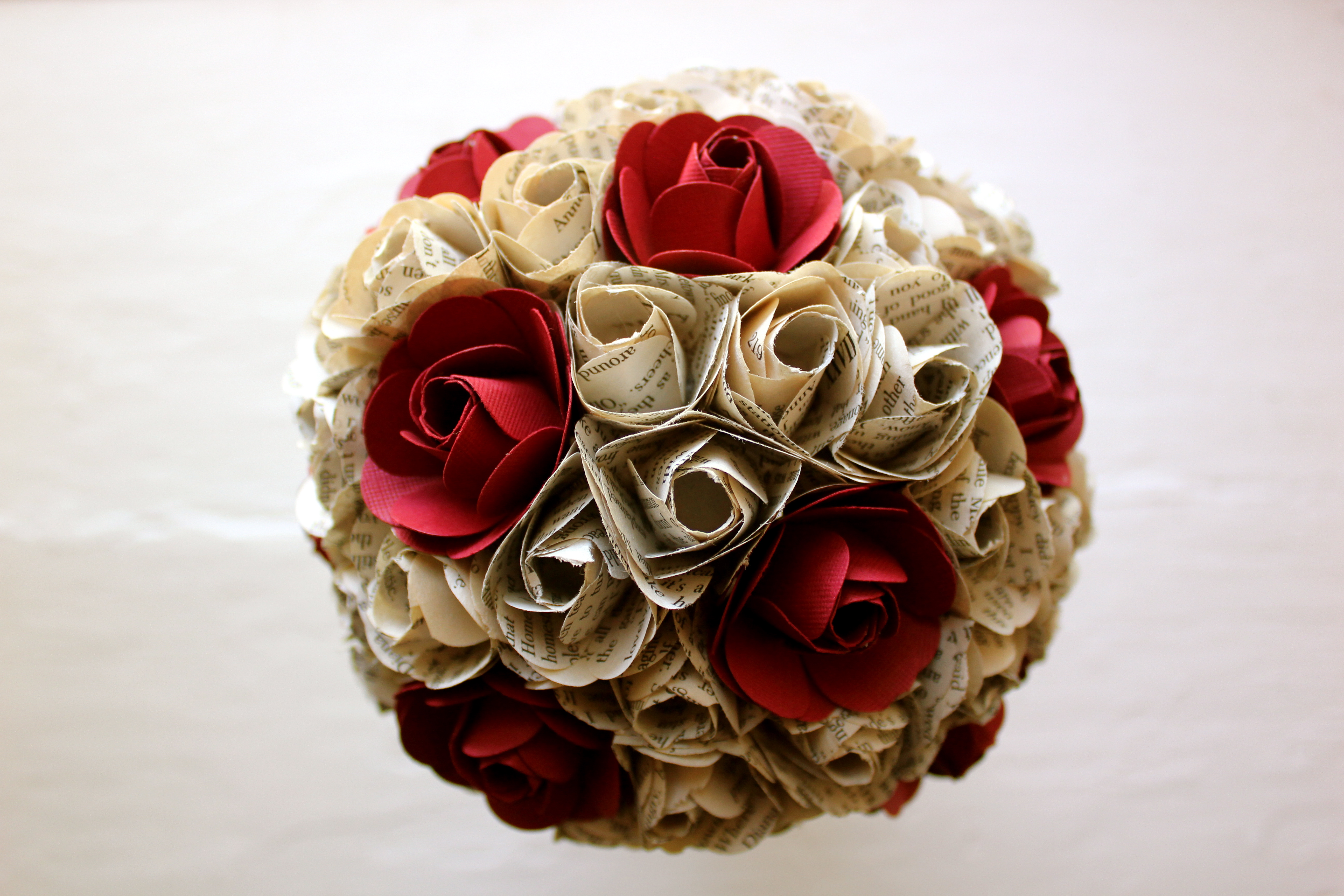 Book Page and Crimson Red Paper Bouquet