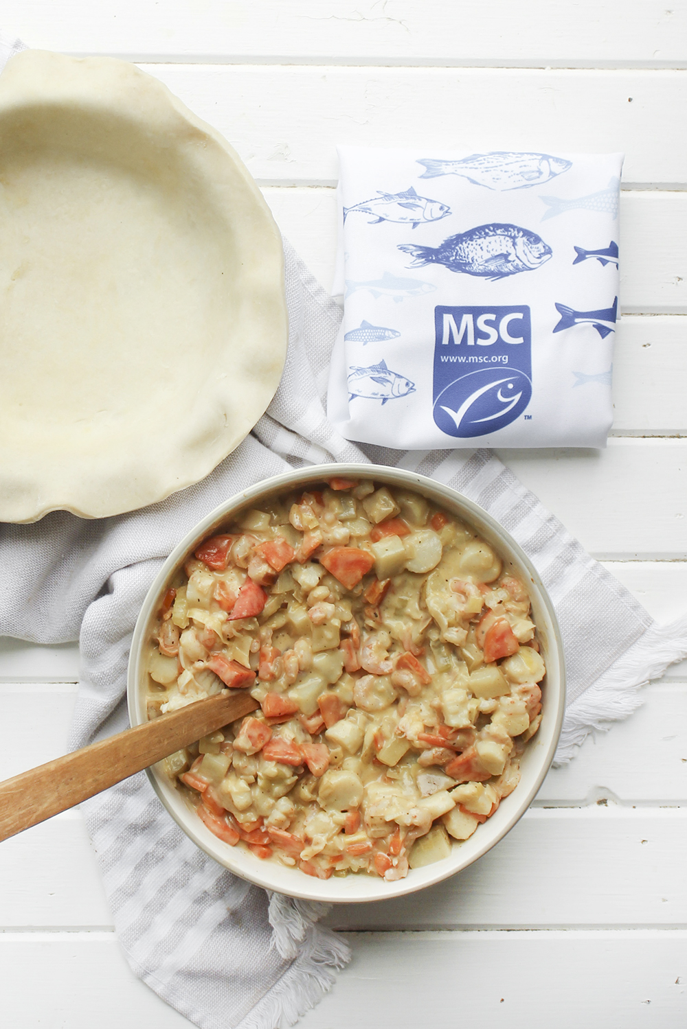 Creamy Seafood Pot Pie using sustainable ingredients from MSC certified seafood and Nobilo Wines
