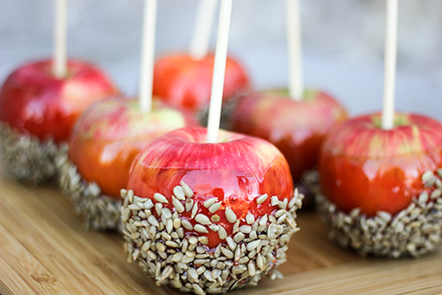 Salted Cinnamon Candy Apples with Sunflower Seeds